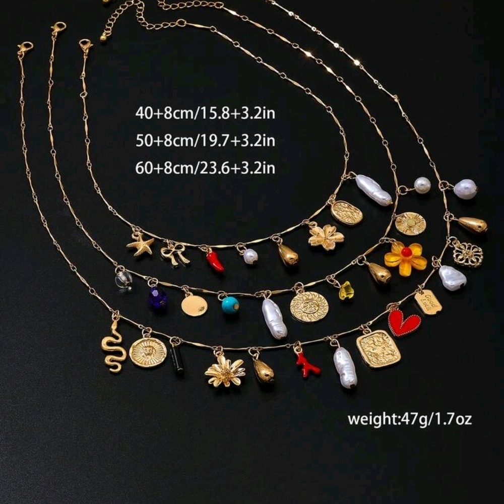 New Gold Multi-Charm Layered Necklace - Picture 2 of 3